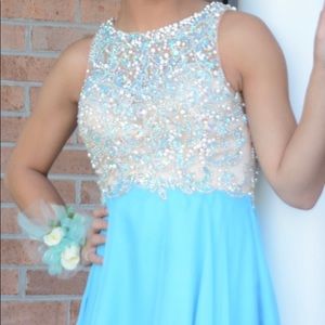LIKE NEW PROM DRESS- Size 6- Blush Prom- turquoise, sequin detail